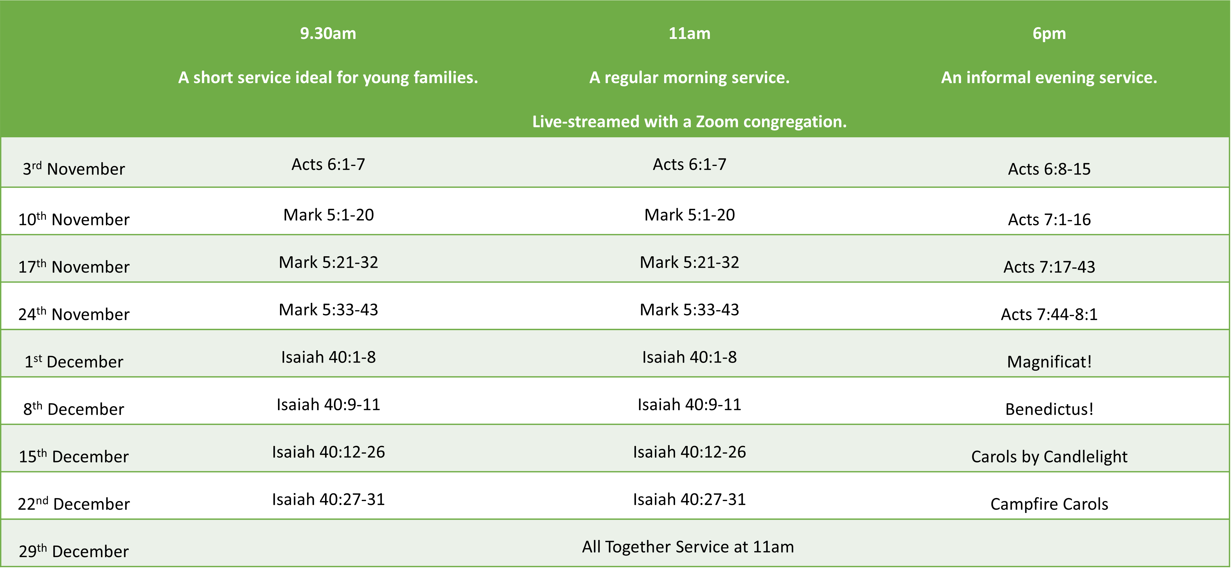 November 2024 sunday services 